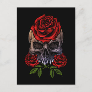 Skeleton Skull Roses Romantic Floral Death Postcard