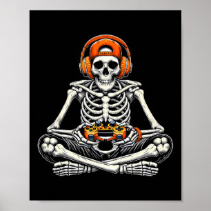 Skeleton Skull Video Game Gamer Men Boys Halloween Poster