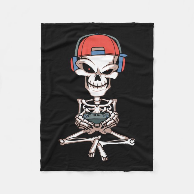 Skeleton Skull Video Gamer Halloween Outfit Men Bo Fleece Blanket (Front)