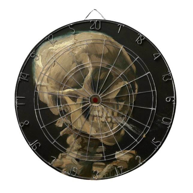 Skeleton Skull with Burning Cigarette by Van Gogh Dartboard (Front)