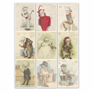 Skeleton Skulls vintage 1800s calendar Art