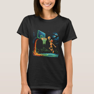 Skeleton Slam Dunk Hoop Sketll Halloween Men Boys T-Shirt