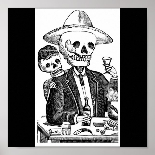 Skeleton Smoking and Drinking Tequila Poster (Front)