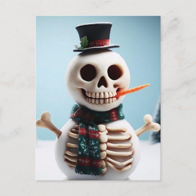 Skeleton Snow Man With Carrot and Scarf Postcard (Front)