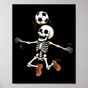 Skeleton soccer player halloween boys kids poster