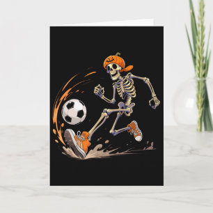 Skeleton Soccer Player Pumpkin Head Funny Hallowee Card