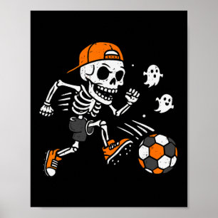 Skeleton Soccer Pumpkin Halloween Costume Boys Tee Poster