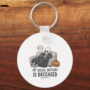 Skeleton Social Battery Deceased Funny Halloween I Key Ring