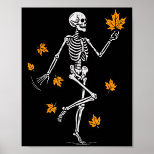 Skeleton Soky Dancing Fall Halloween Thanksgiving Poster