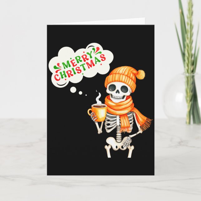 Skeleton Speak Merry Christmas Waer F And Hold Cof Card (Front)