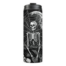 Skeleton Spider Moon Web Black Halloween 