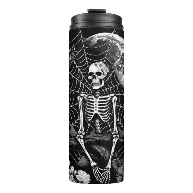 Skeleton Spider Moon Web Black Halloween  Thermal Tumbler (Front)
