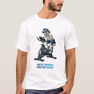 Skeleton Spinning Bike Funny Fitness Design T-Shirt