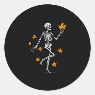 Skeleton Spooky Dancing Fall Halloween Thanksgivin Classic Round Sticker