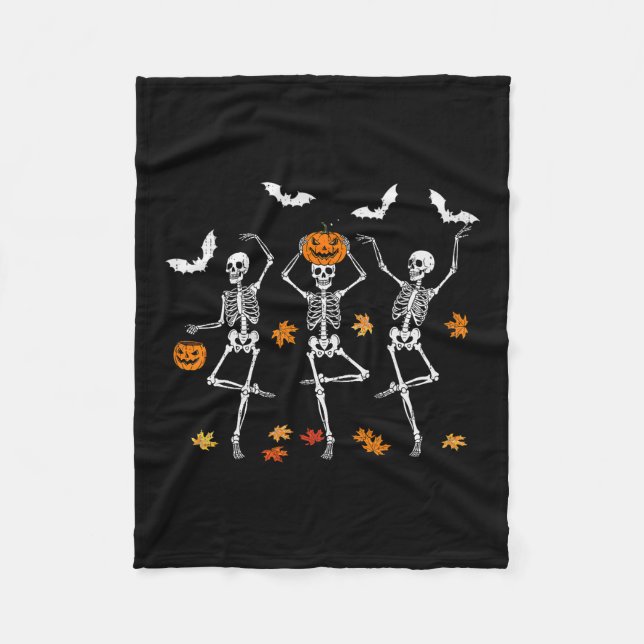Skeleton Spooky Dancing Fall Halloween Thanksgivin Fleece Blanket (Front)