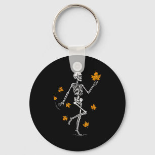 Skeleton Spooky Dancing Fall Halloween Thanksgivin Key Ring