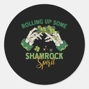 Skeleton St Patricks Day Rolling Up Some Shamrock  Classic Round Sticker