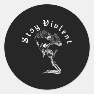 Skeleton Stay Violent Vintage 90s Halloween Spooky Classic Round Sticker