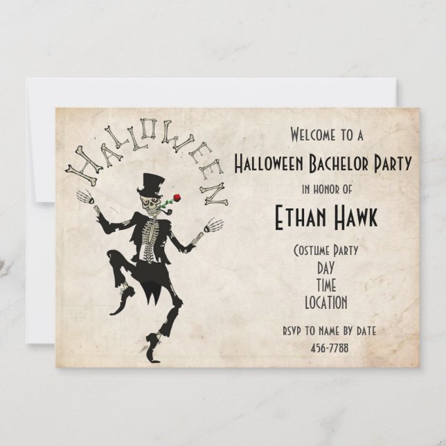 Skeleton Steampunk Halloween Bachelor B'day Party Invitation (Front)