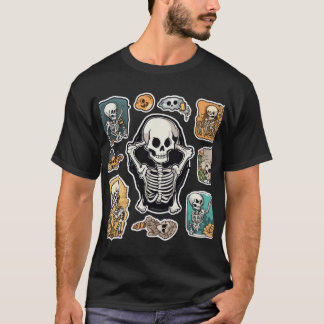 Skeleton Stickers: Cute and Creepy T-Shirt