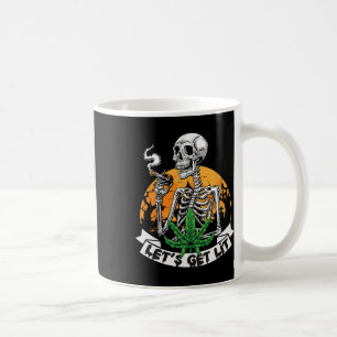 Skeleton Stoner Smoking Weed Let's Get Lit Hallowe Coffee Mug