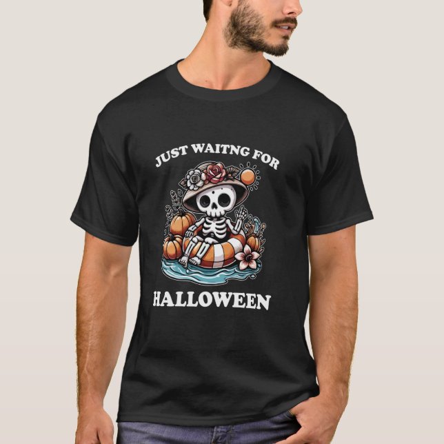 Skeleton Summer Pool Float Halloween Vacation Pump T-Shirt (Front)