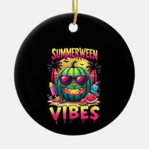 Skeleton Summer Summerween Vibes Watermelon Jack-O Ceramic Tree Decoration