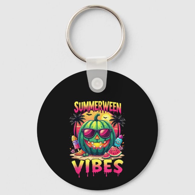 Skeleton Summer Summerween Vibes Watermelon Jack-O Key Ring (Front)