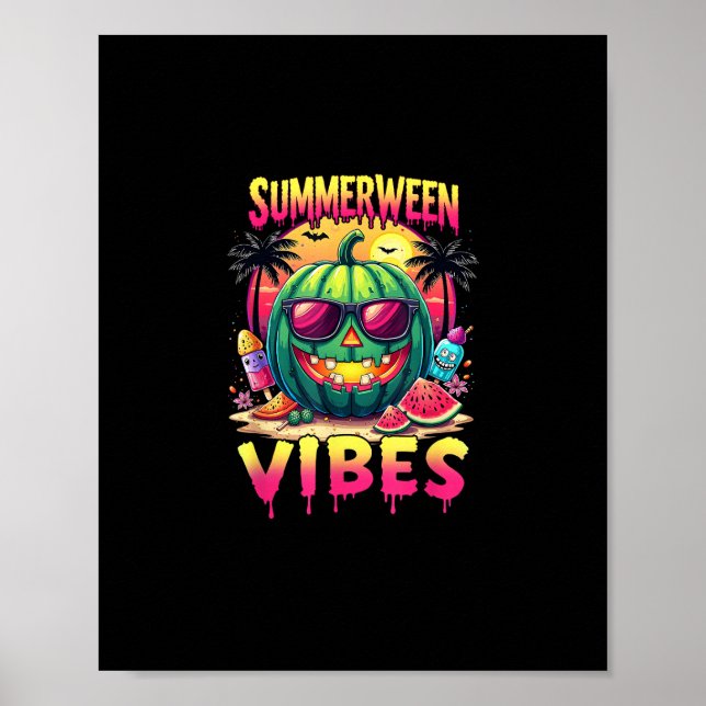 Skeleton Summer Summerween Vibes Watermelon Jack-O Poster (Front)