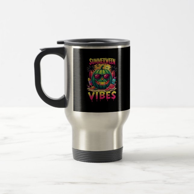 Skeleton Summer Summerween Vibes Watermelon Jack-O Travel Mug (Left)