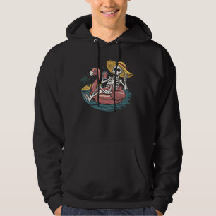 Skeleton Summer Vacation Flamingo Float Tropical B Hoodie