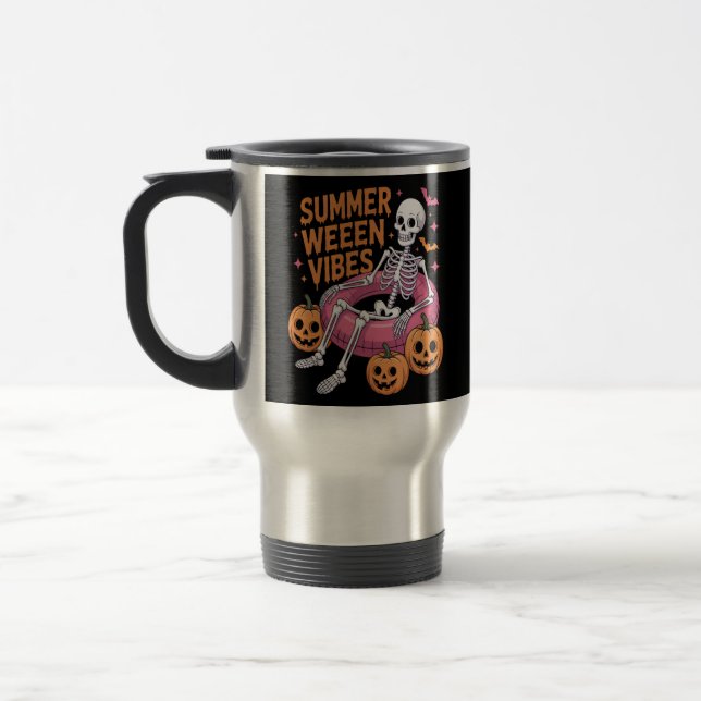 Skeleton Summer Vibe Summerween Travel Mug (Left)