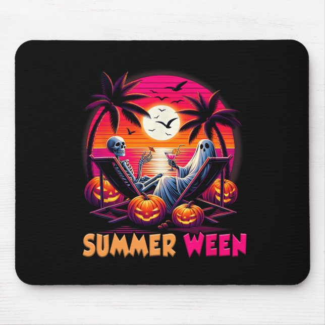 Skeleton Summer-ween Beach Halloween Vibe Sunset P Mouse Mat (Front)