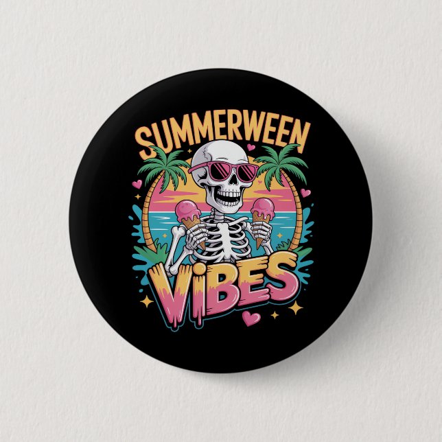 Skeleton Summerween Vibes IceCream 6 Cm Round Badge (Front)