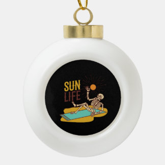 Skeleton Sunning on a  Ceramic Ball Christmas Ornament