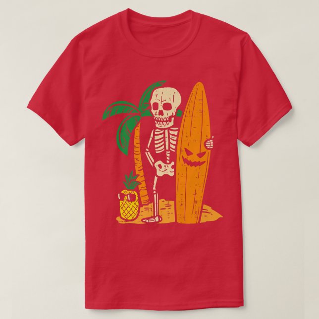 Skeleton Surfer And Pineapple Halloween Costume Co T-Shirt (Design Front)