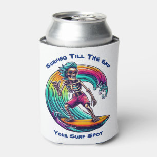 Skeleton Surfer Riding A Wave Can Cooler