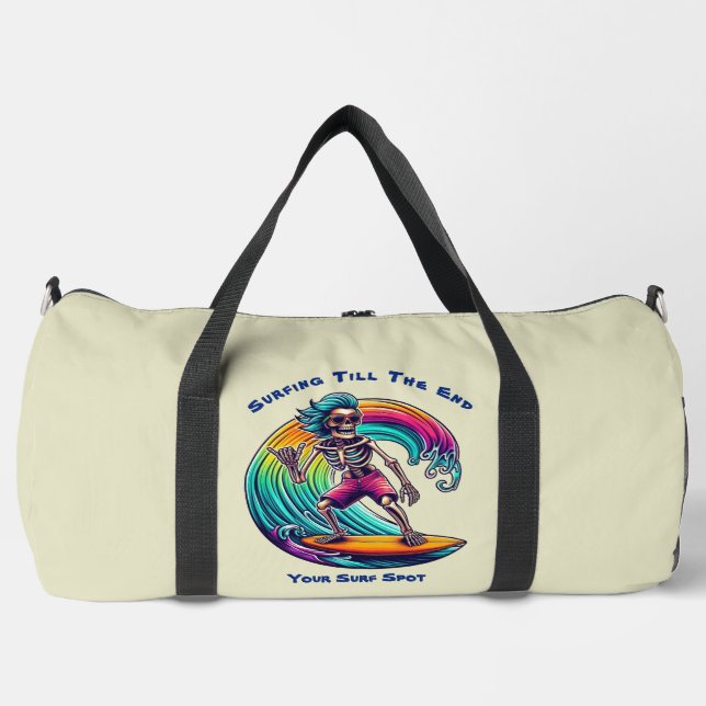 Skeleton Surfer Riding A Wave Duffle Bag (Front)