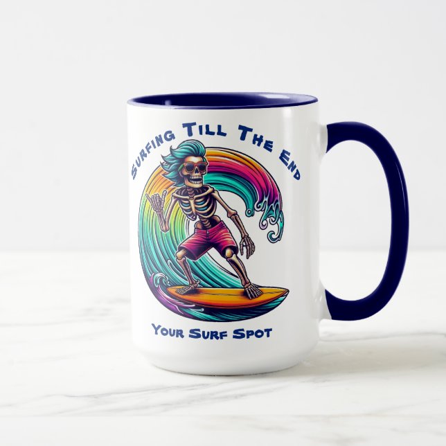 Skeleton Surfer Riding A Wave Mug (Right)