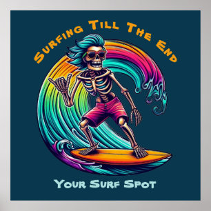 Skeleton Surfer Riding A Wave Poster