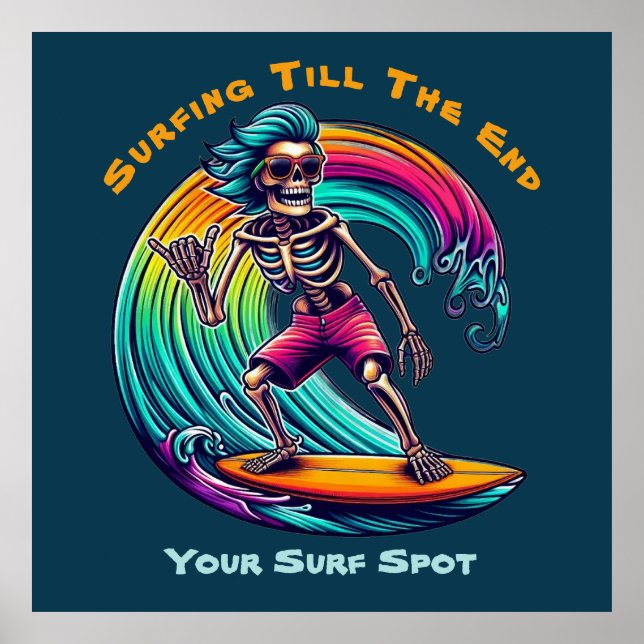 Skeleton Surfer Riding A Wave Poster (Front)