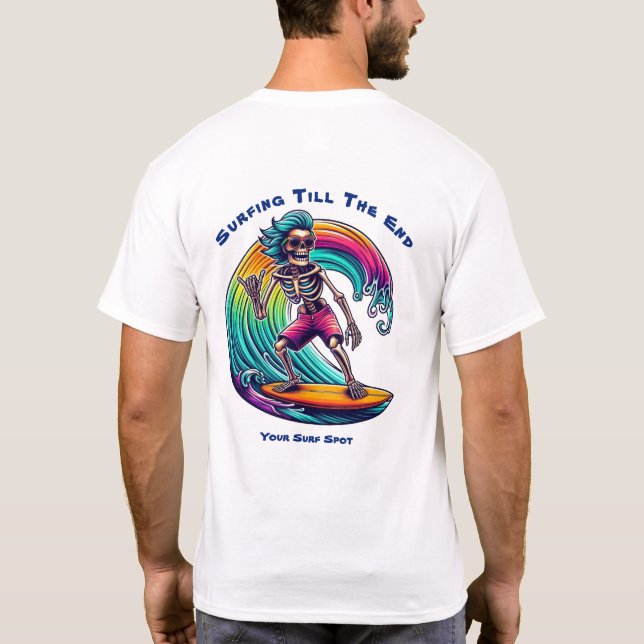 Skeleton Surfer Riding A Wave T-Shirt (Back)