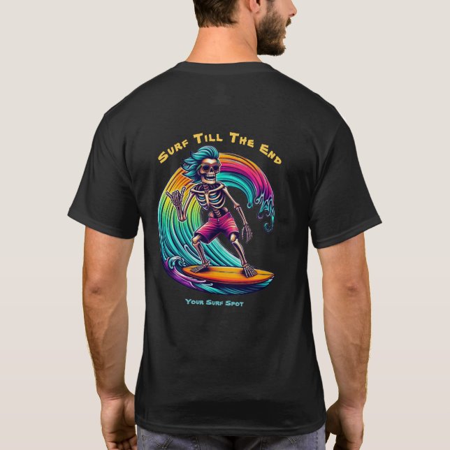 Skeleton Surfer Riding A Wave T-Shirt (Back)