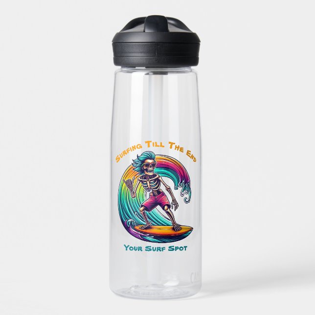 Skeleton Surfer Riding A Wave Water Bottle (Front)