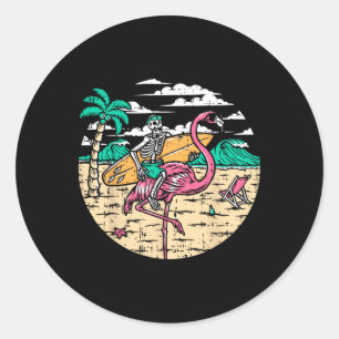 Skeleton Surfer Riding Flamingo Halloween Costume Classic Round Sticker