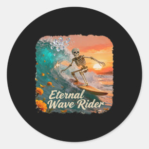Skeleton Surfer Surfing Festival Vibe Skull Ocean Classic Round Sticker