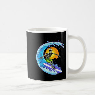 Skeleton Surfer Surfing Surf Wave Funny Halloween Coffee Mug