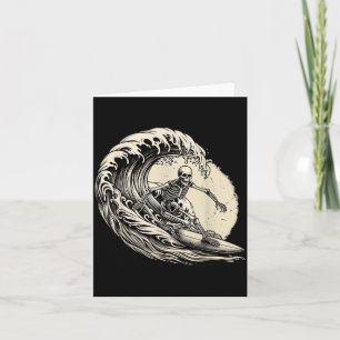 Skeleton Surfer Vintage Big Wave Surfing Funny Card