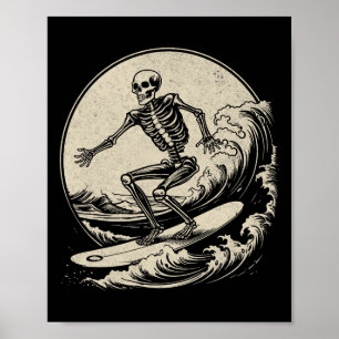 Skeleton Surfer Vintage Big Wave Surfing Funny Hal Poster