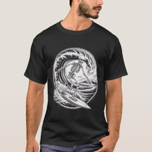 Skeleton Surfer Vintage Big Wave Surfing Funny Hal T-Shirt